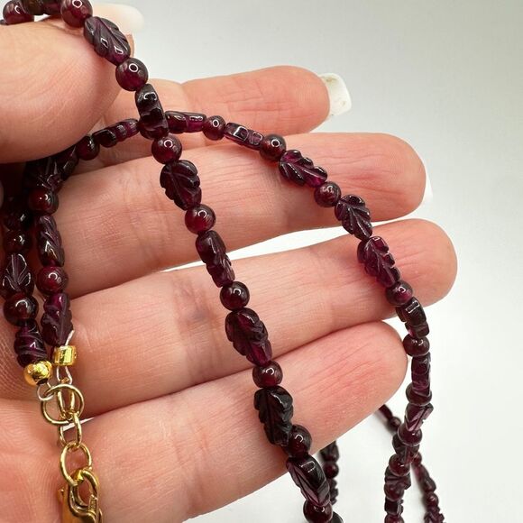 22" double strands, ALL garnet beaded necklace with gold over 925 clasp! - Picture 7 of 14